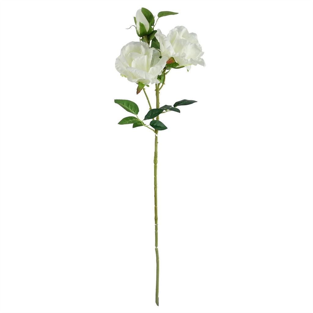 80cm Artificial White Rose Stem 3 flowers