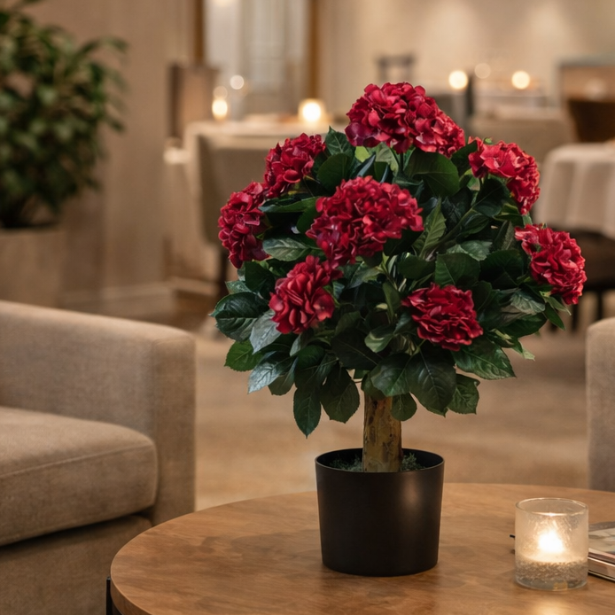 Artificial 75cm Pink Bush Hydrangea Plant Potted