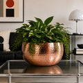 Leaf Metal Bowl Planter 32 x 20cm Hammered Copper Colour Straight Edge