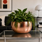 Leaf Metal Bowl Planter 32 x 20cm Hammered Copper Colour Straight Edge