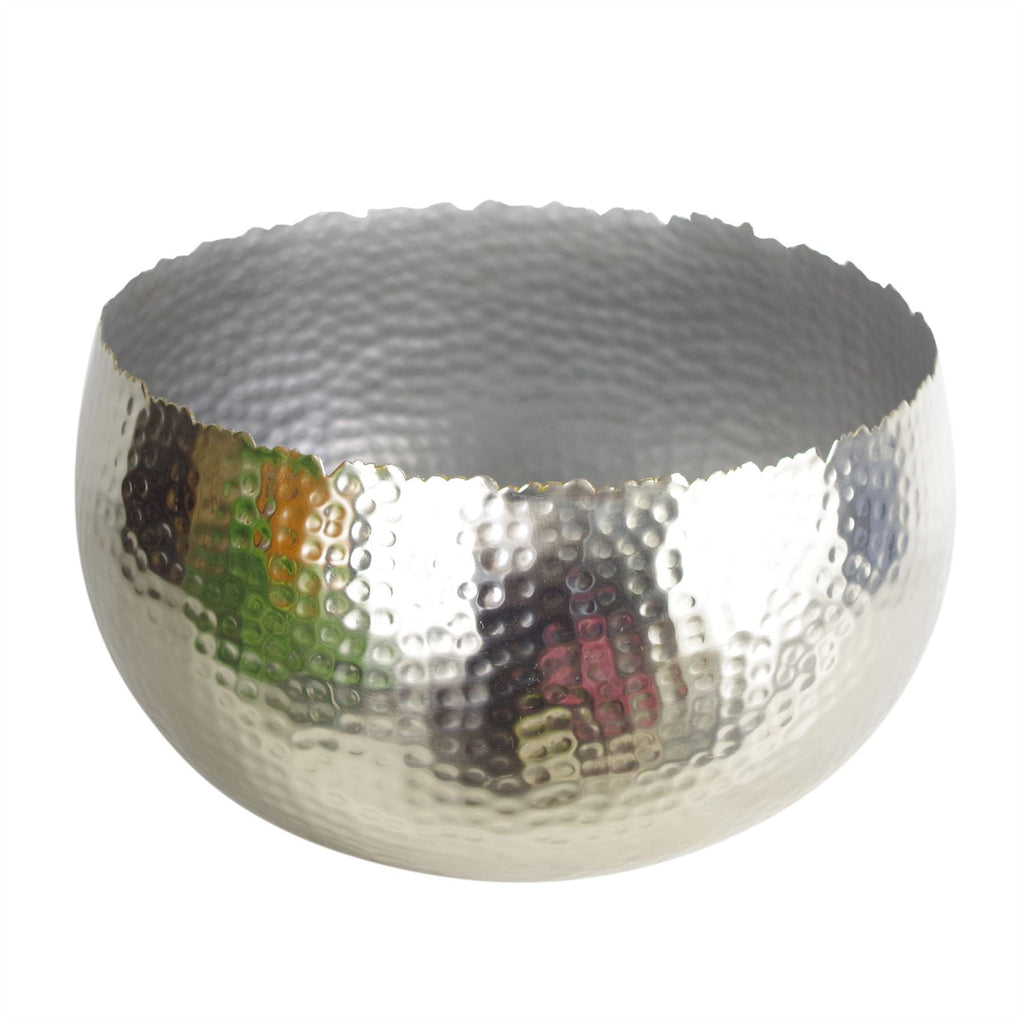 Leaf XL Metal Bowl Planter 32 x 20cm Hammered Silver Colour Curvy Edge