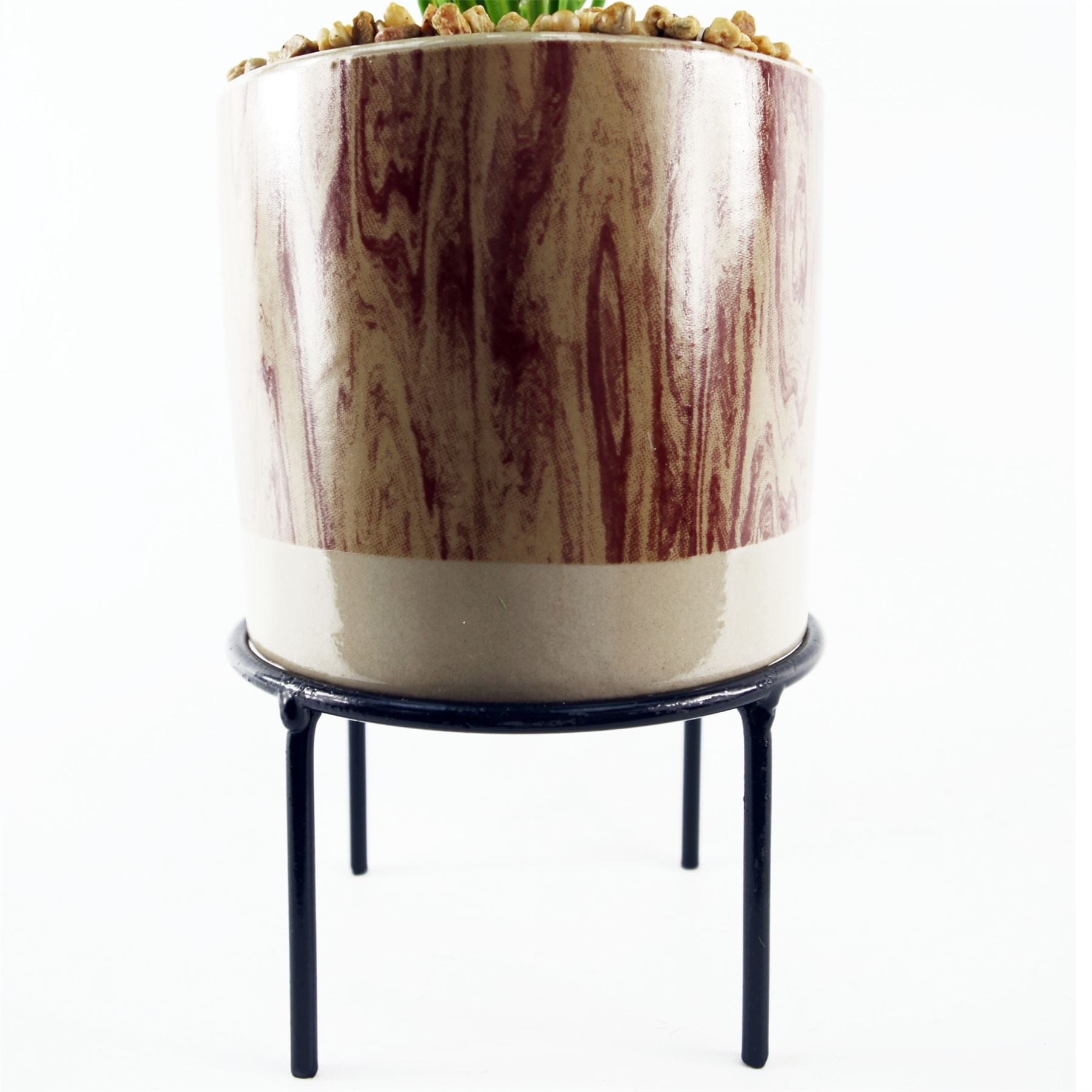 35cm Artificial Grass with Ceramic Planter Metal Stand