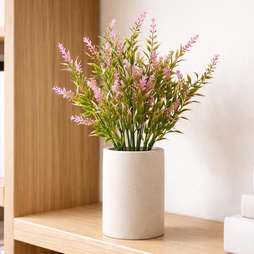 34cm Artificial Pink Heather Stem Plant