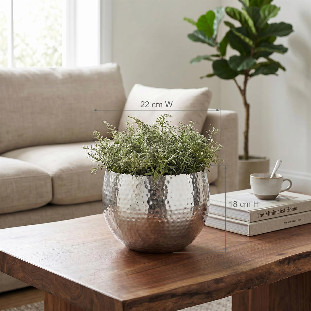 Leaf Large Planter 22 x 17cm Hammered Silver Colour Curvy Edge