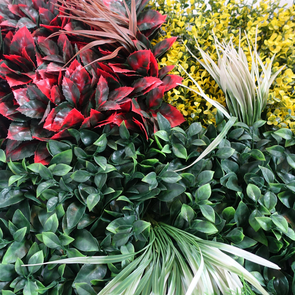 100cm Artificial Tropical Mixed Foliage Green Wall Panel Red Yellow
