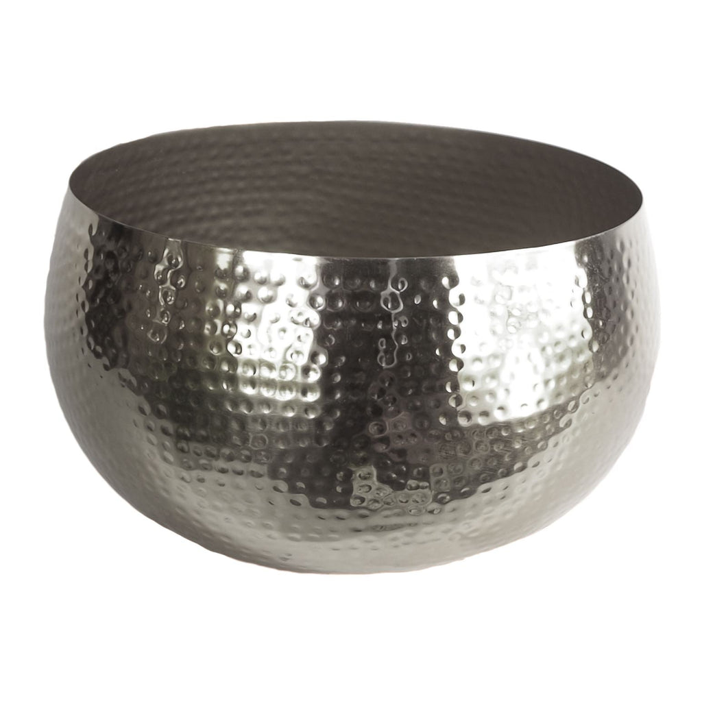 Leaf Metal Bowl Planter 32 x 20cm Hammered Silver Colour Straight Edge