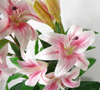 Artificial 90cm Lily Stargazer Style Lillies Plant Large Flowers Pink