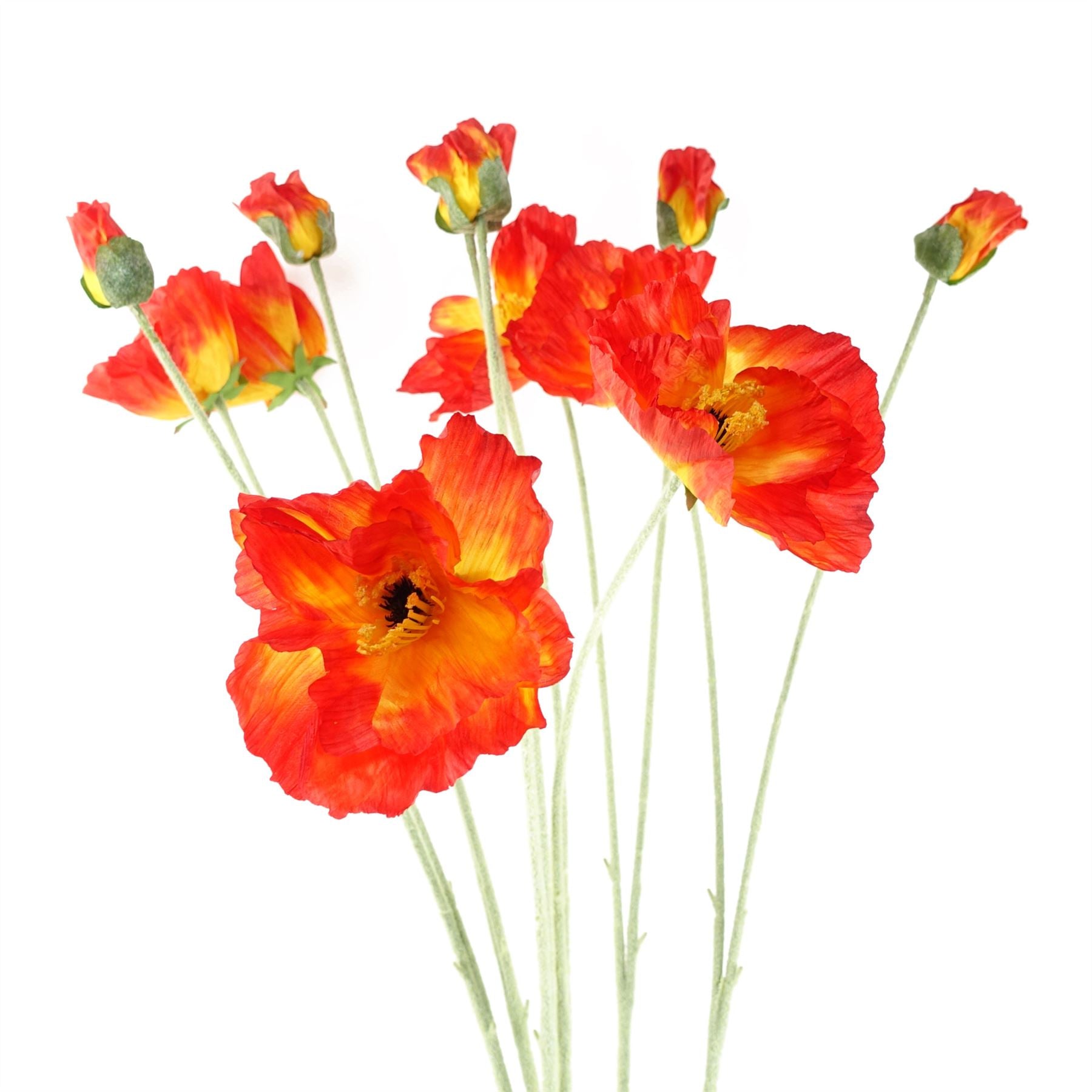 100cm Artificial Poppy and White Blossom Arrangement Glass Vase