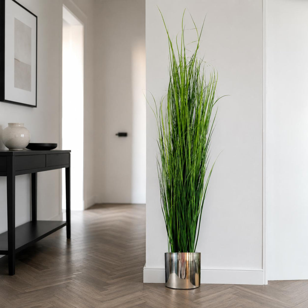 130cm Artificial Onion Grass Plant with Silver Metal Plater
