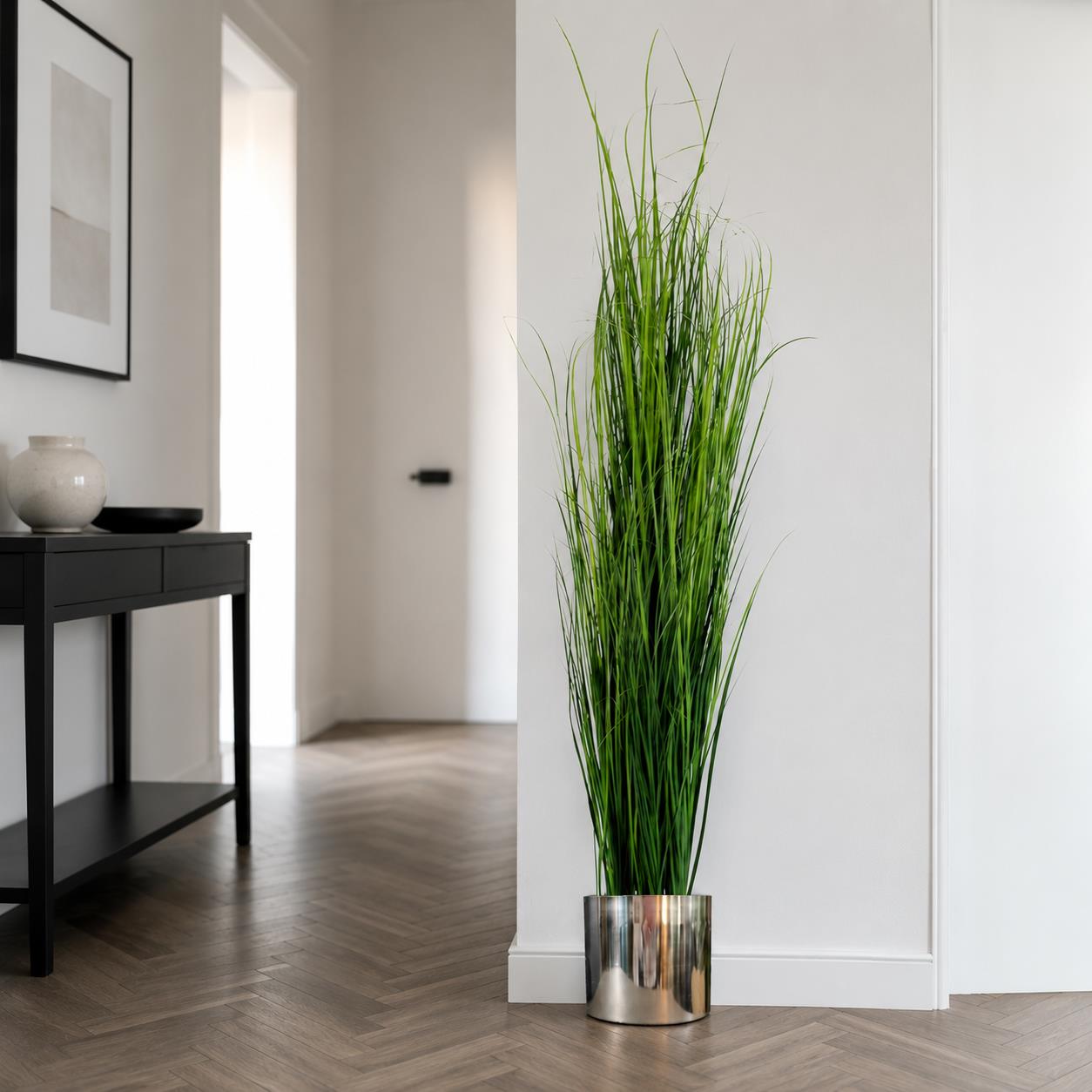 130cm Artificial Onion Grass Plant with Silver Metal Plater