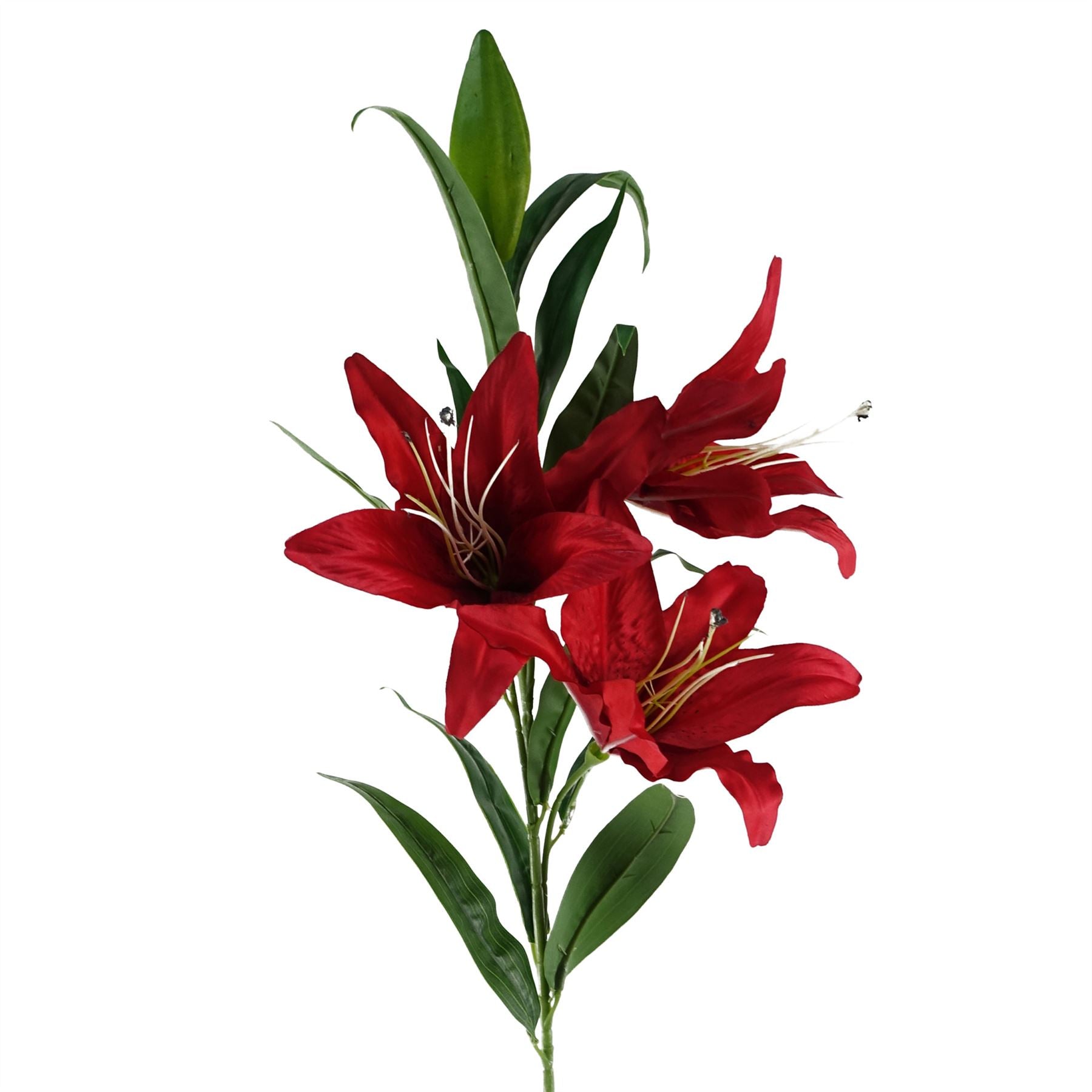 100cm Artificial Large Red Lily Stem 3 Flowers