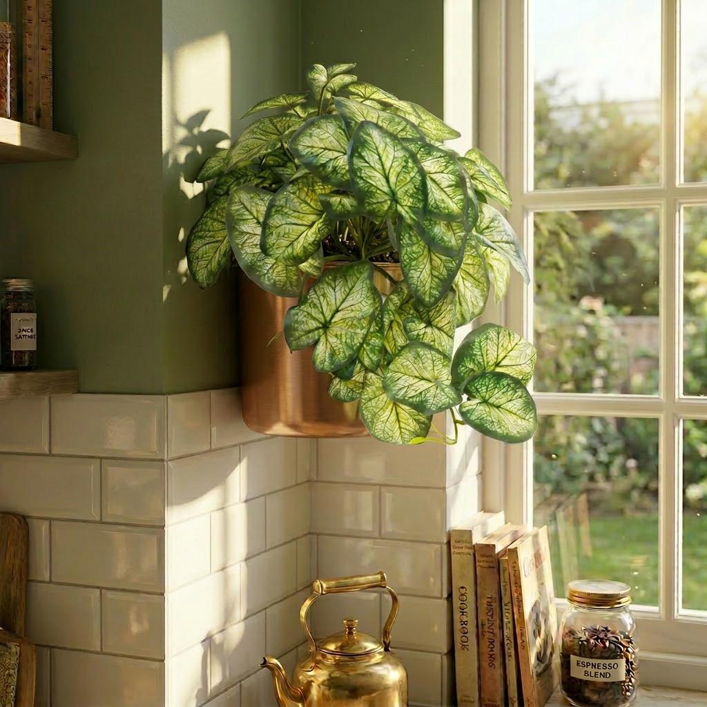 25cm Artificial Trailing Variegated Caladium Vine Plant Dark Green