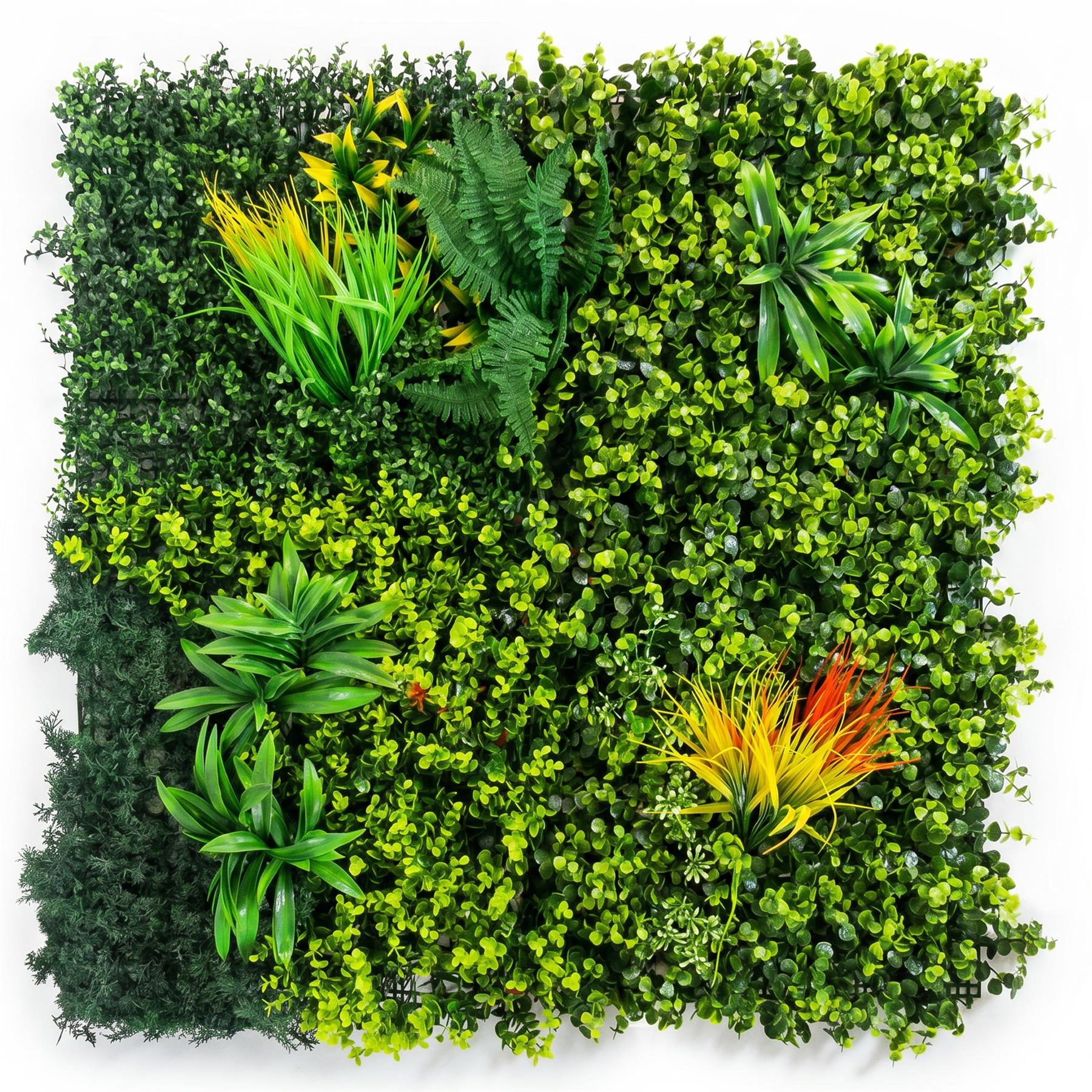 100cm Artificial Mixed Green Foliage Wall Panel Ferns Yellow Grass