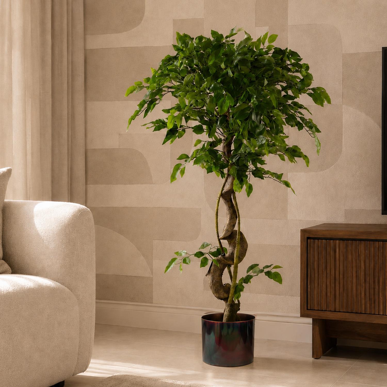 Twisted Trunk Artificial Japanese Fruticosa Style Ficus Tree 120cm