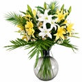 100cm Artificial Lily Palm Flowers Glass Ball Vase