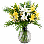 100cm Artificial Lily Palm Flowers Glass Ball Vase