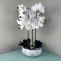 Artificial 60cm Orchid White Marble Effect Ceramic Planter