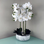 Artificial 60cm Orchid White Marble Effect Ceramic Planter