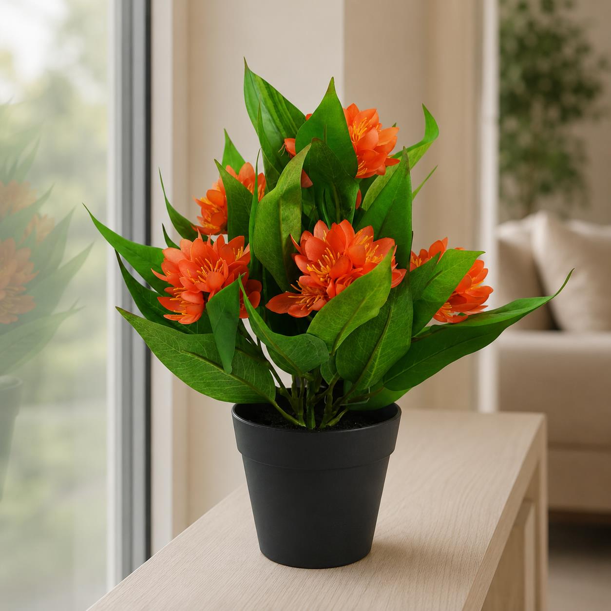 18cm Artificial Freesia Plant Orange Flowering