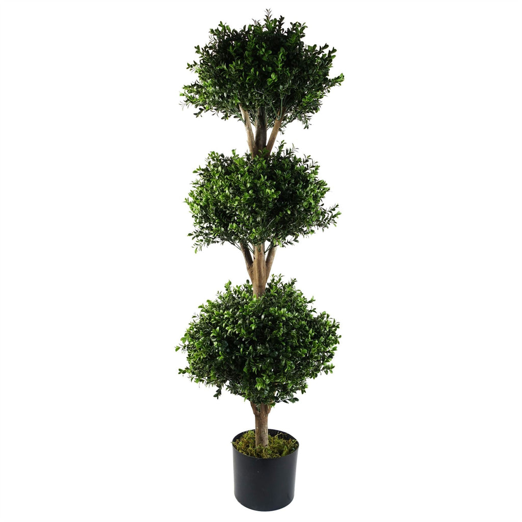 Artificial 120cm Buxus Triple Ball Tree UV Resistant Outdoor Topiary