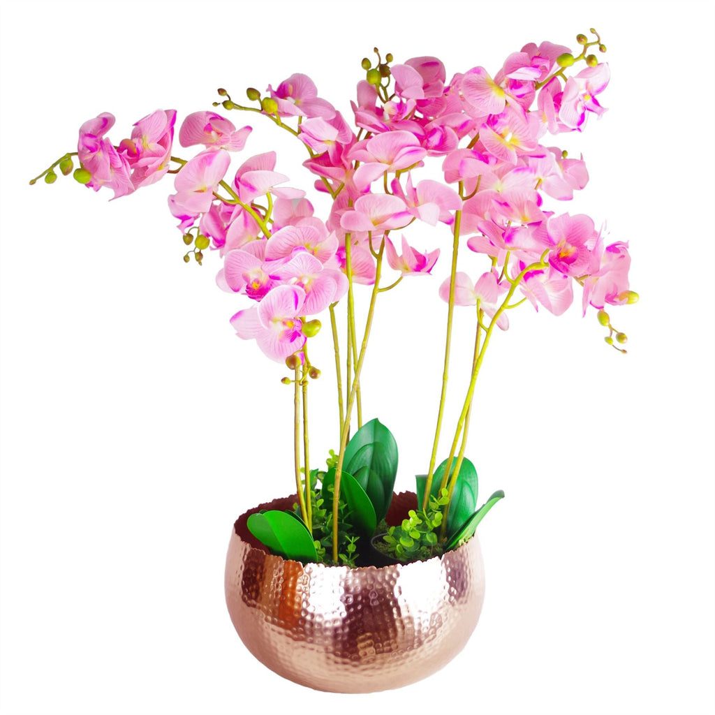 Leaf XL Metal Bowl Planter 32 x 20cm Hammered Copper Colour Curvy Edge