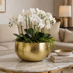 Leaf XL Metal Bowl Planter 32 x 20cm Hammered Gold Colour Curvy Edge