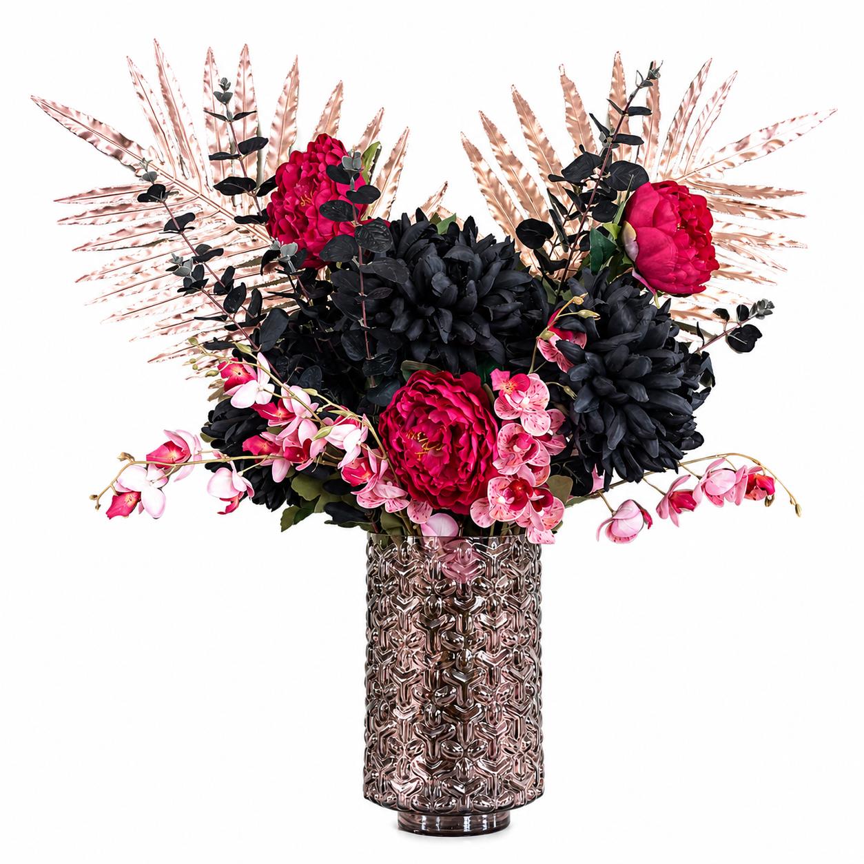 80cm Artificial Gold Palm and Peony Glass Vase
