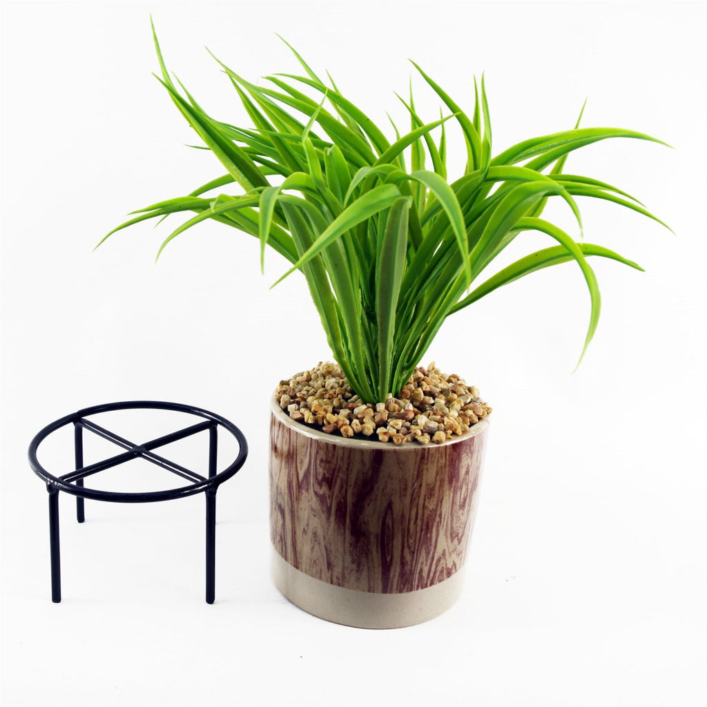 35cm Artificial Grass with Ceramic Planter Metal Stand
