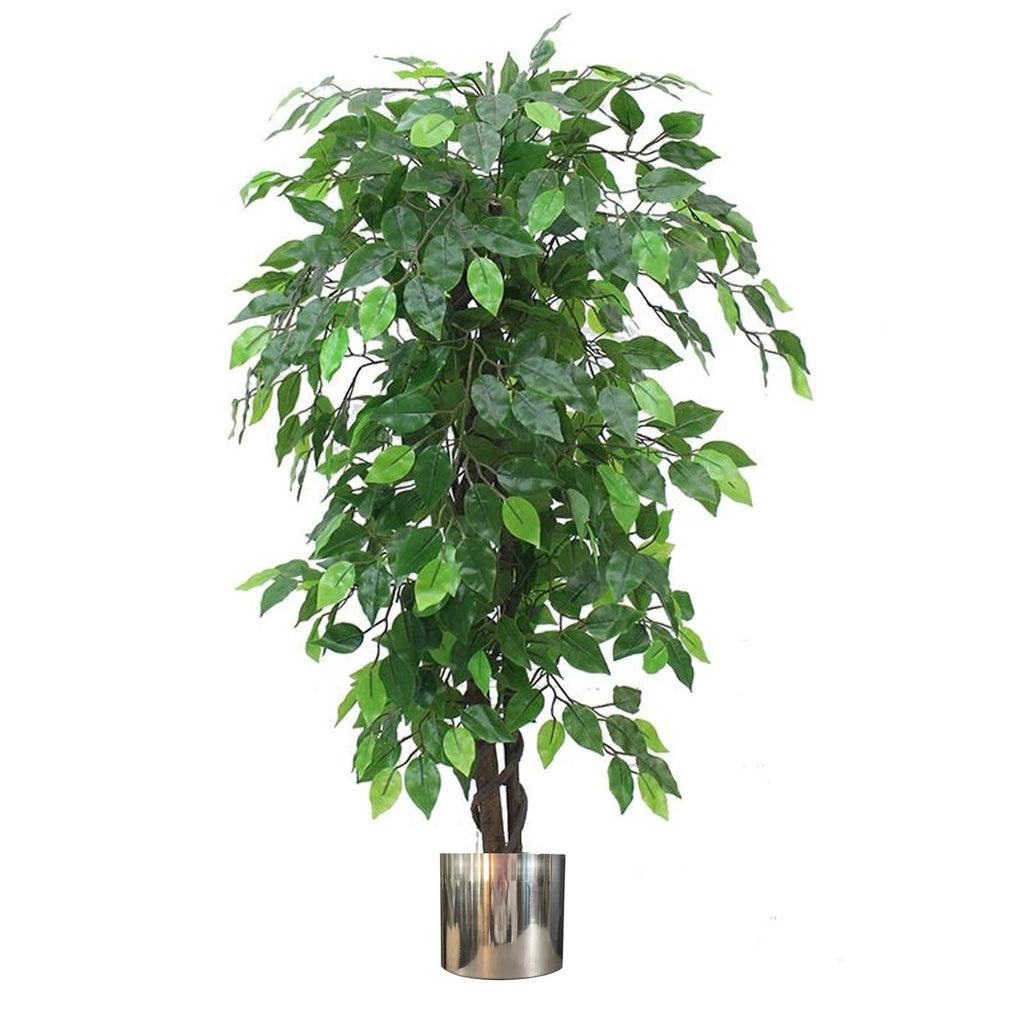 120cm Artificial Ficus Tree Large Bushy Shape Silver Planter