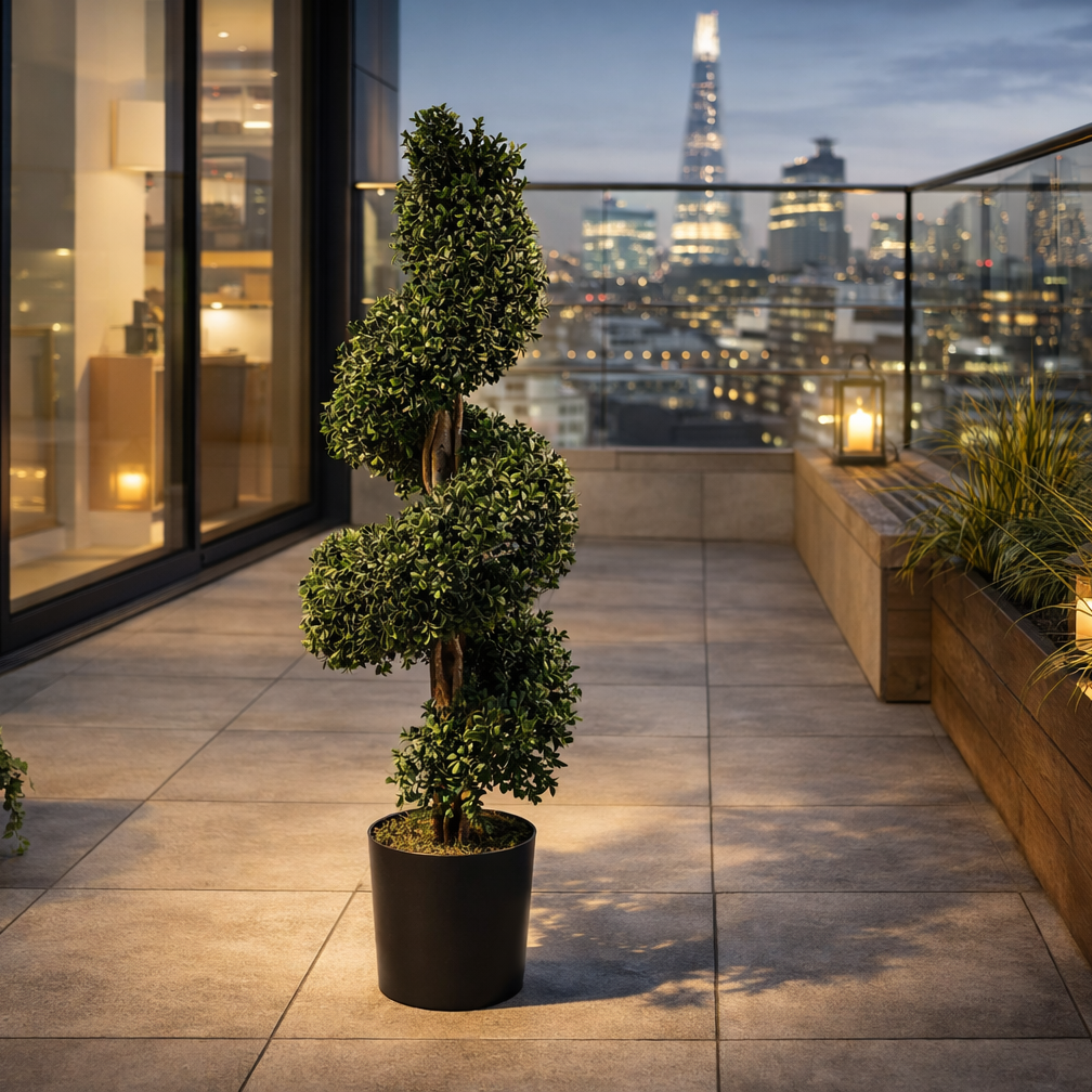 120cm Spiral Buxus Artificial Tree UV Resistant Outdoor Topiary